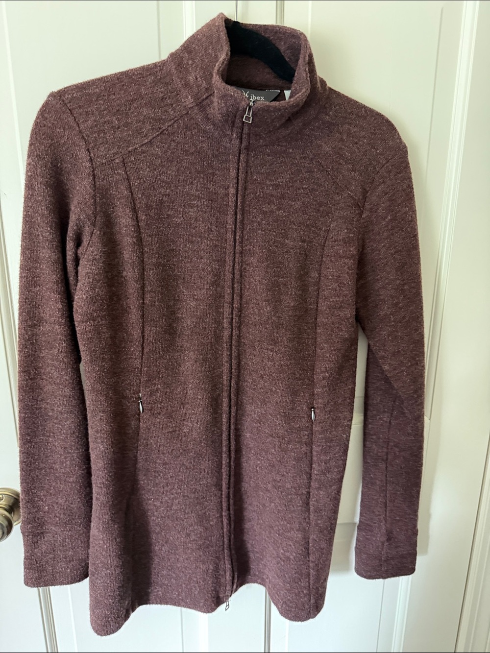 ibex Heathered Plum Sweater with Gray Logo Tab